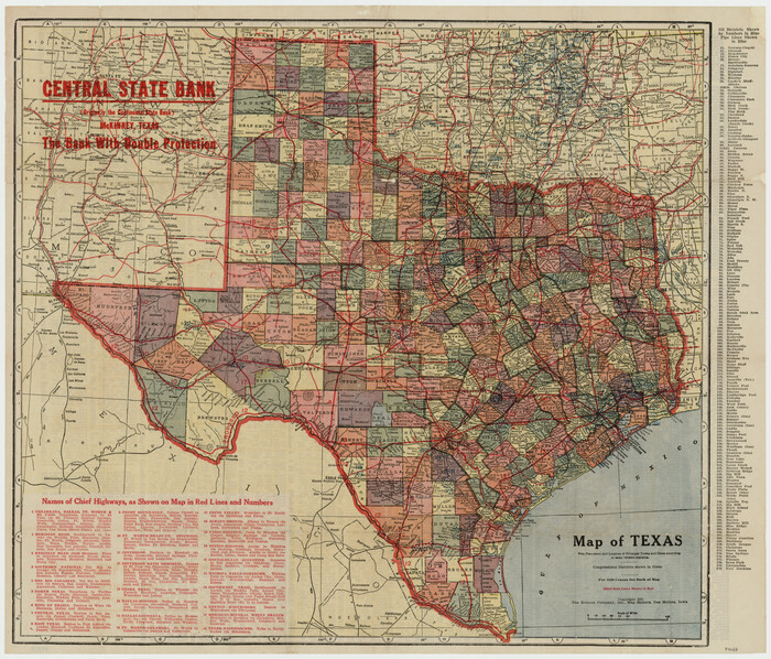 Map of Texas with population and location of principal towns and cities according to latest reliable statistics